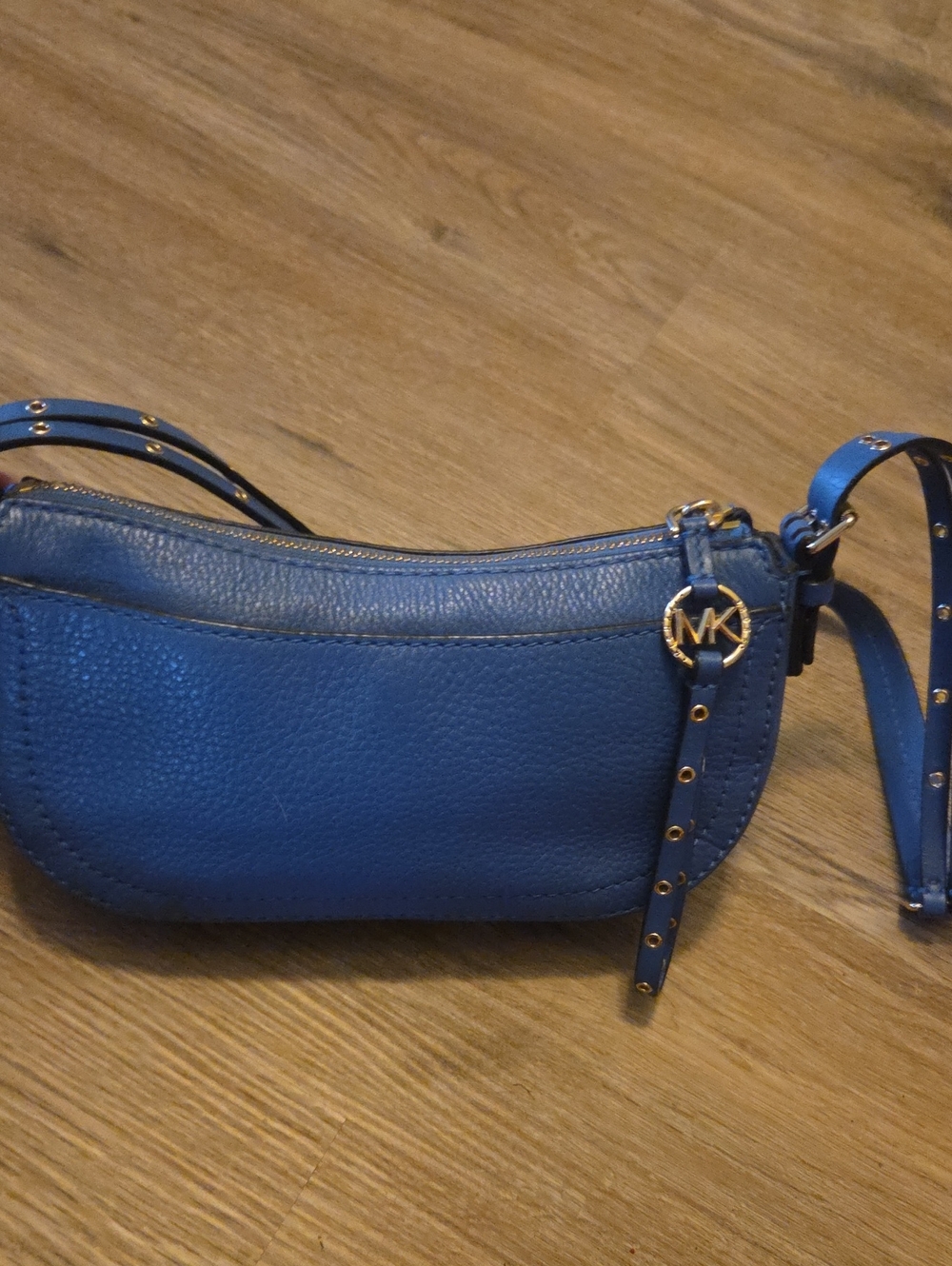 Michael Kors Blue Pebbled Leather Crossbody Bag